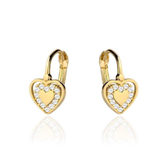 Cercei Aur 14k cu Inimioare si Zirconii Albe