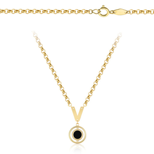 Colier cerc din aur cu piatră neagră și litera V
