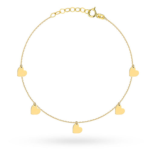 Brățară de Gleznă din Aur 14K cu Cinci Inimi Pline