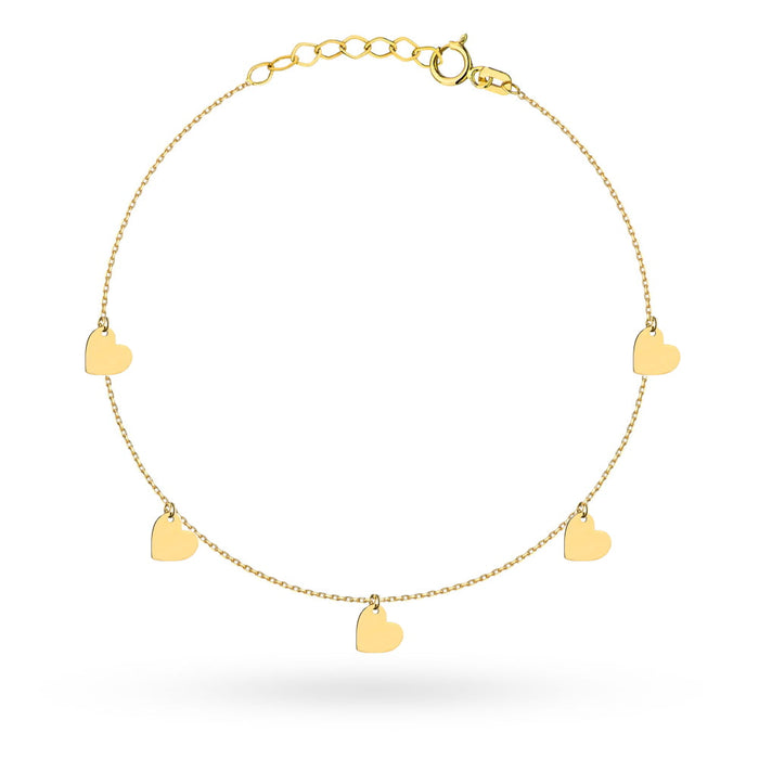 Brățară de Gleznă din Aur 14K cu Cinci Inimi Pline