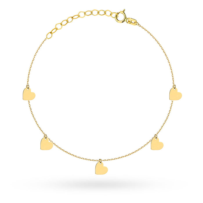 Brățară de Gleznă din Aur 14K cu Cinci Inimi Pline