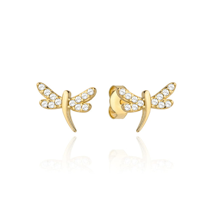 Cercei Aur 14k cu Libelula si Zirconii Albe