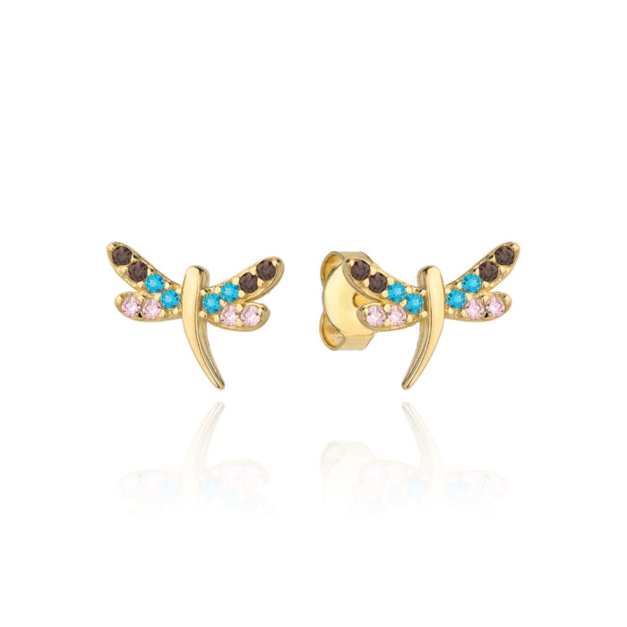 Cercei Aur 14k cu Libelula si Zirconii Multicolore