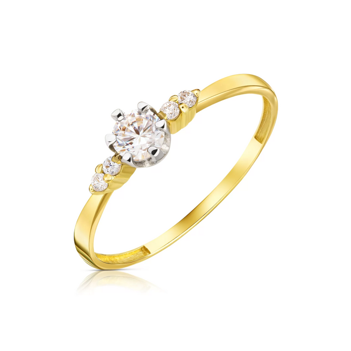 Inel Delicat Din Aur Cu Zirconiu Central Și Accente Subtile