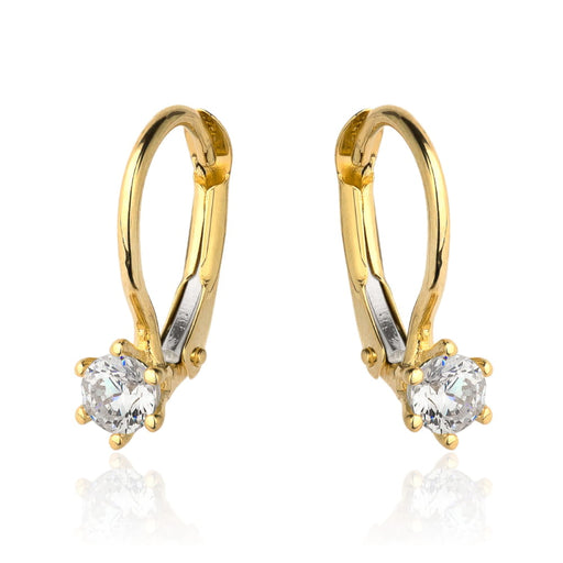 Cercei de aur cu zircon alb central pe o închizătoare franceză
