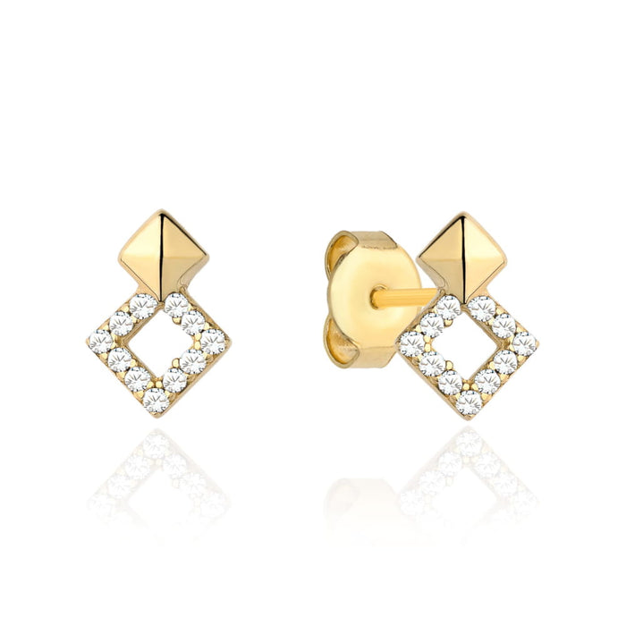 Cercei Aur 14k cu Model Romb si Zirconii Albe