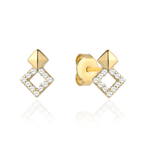 Cercei Aur 14k cu Model Romb si Zirconii Albe