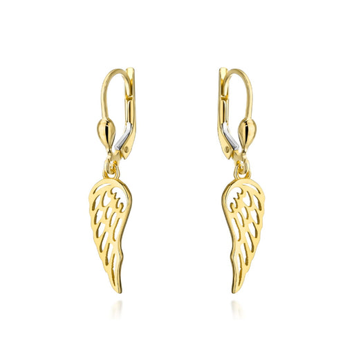 Cercei de aur cu aripi suspendate pe o închizătoare englezească
