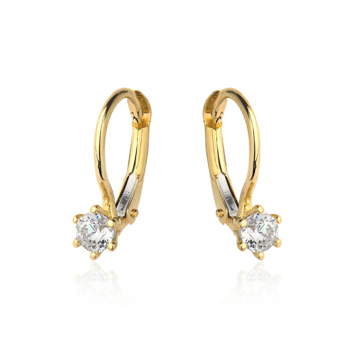 Cercei de aur cu zircon alb central pe o închizătoare franceză