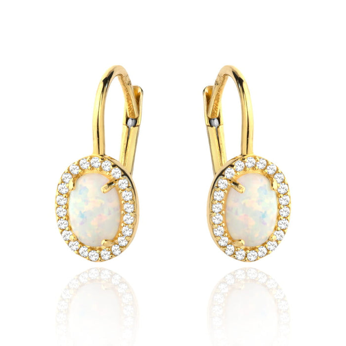 Cercei Aur 14k cu Opal si Zirconii Albe