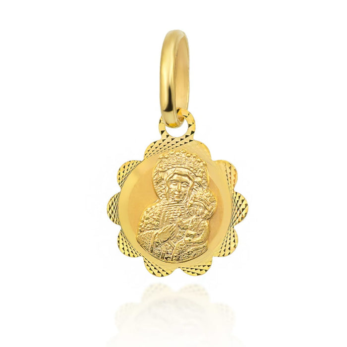 Medalion Floare Aur 14k cu Fecioara Maria si Iisus