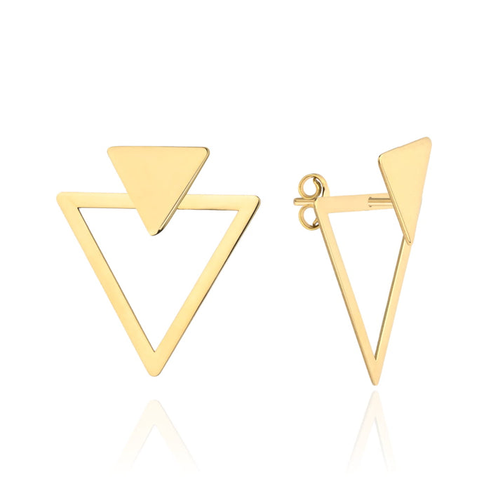 Cercei Aur Galben Dublu Triunghi Geometric 14K cu Tijă