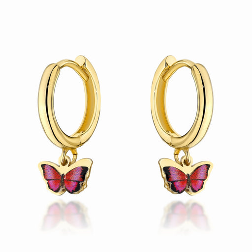 Cercei Aur 14k cu Fluturas Roz