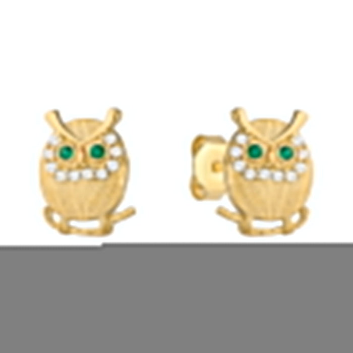 Cercei Aur 14k cu Bufnite si Zirconii Verzi