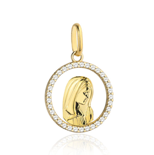 Medalion Din Aur 14K Cu Maica Domnului Și Cristale