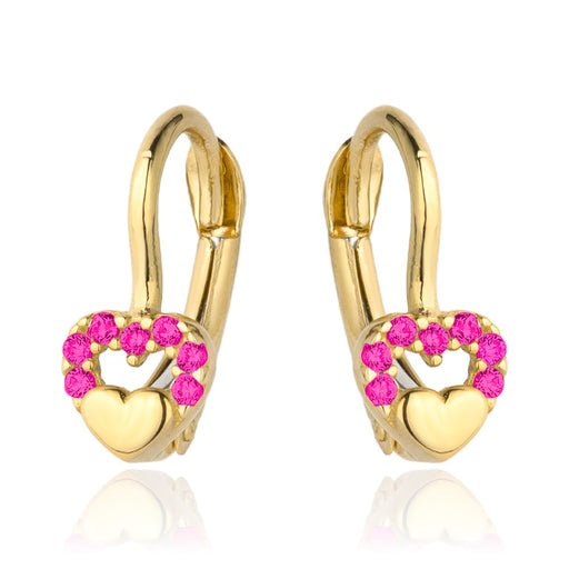 Cercei Aur 14k cu Inimioare si Zirconii Roz