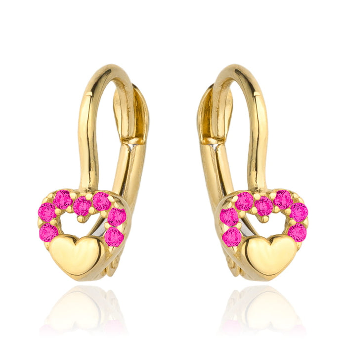 Cercei Aur 14k cu Inimioare si Zirconii Roz