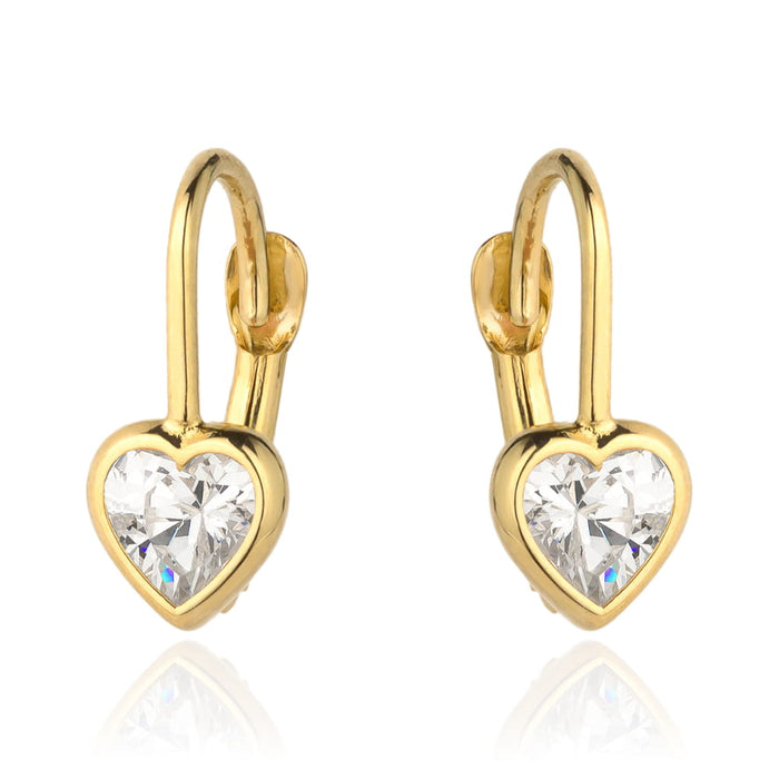 Cercei cu conturul inimii aurii si piatra alba