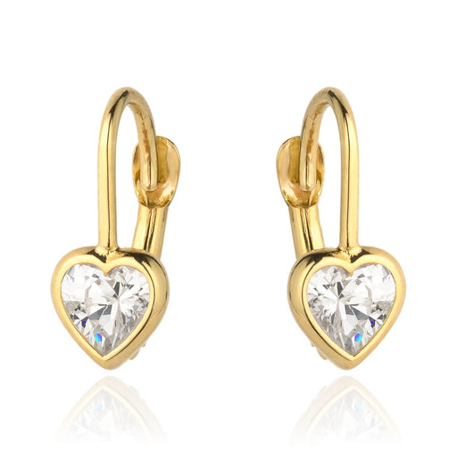 Cercei cu conturul inimii aurii si piatra alba