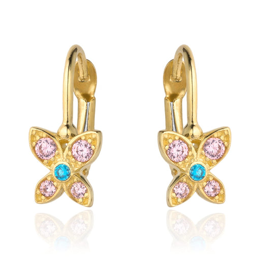 Cercei Aur 14k cu Floare si Zirconii Roz si Albastre