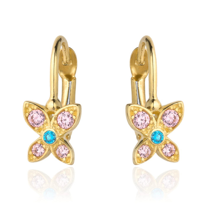 Cercei Aur 14k cu Floare si Zirconii Roz si Albastre