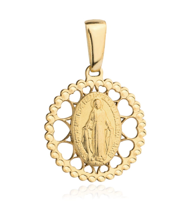 Pandantiv Aur 14k cu Fecioara Maria si Inimioare
