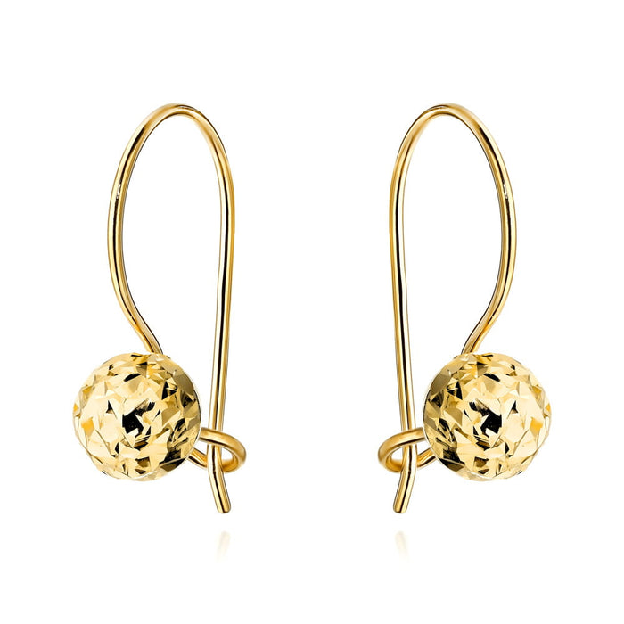 Cercei Aur 14K Super Ușori cu Bile Diamantate, Sistem de Prindere Tip Tortiță