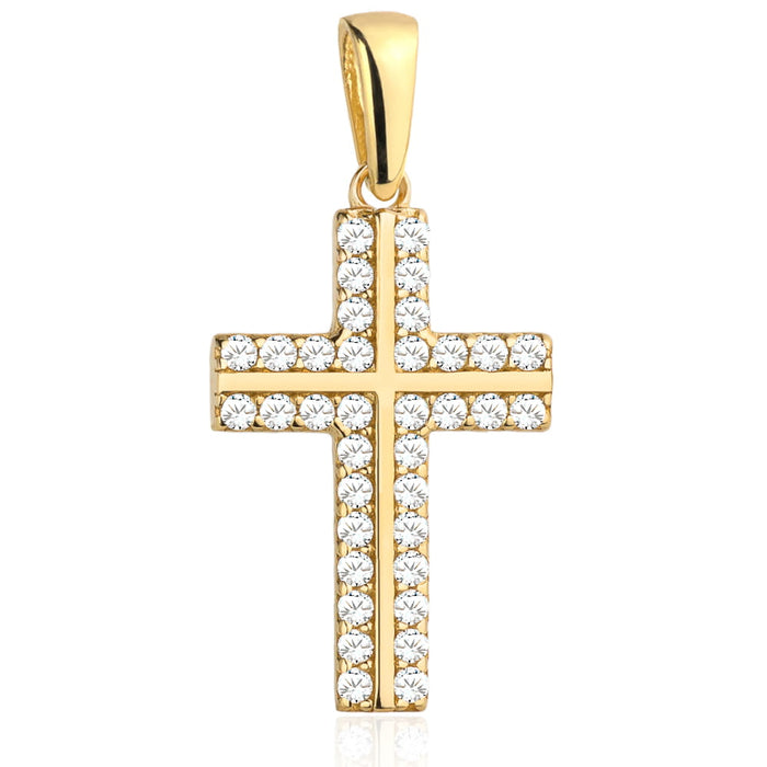 Pandantiv Aur 14k cu Cruce si Zirconii Albe
