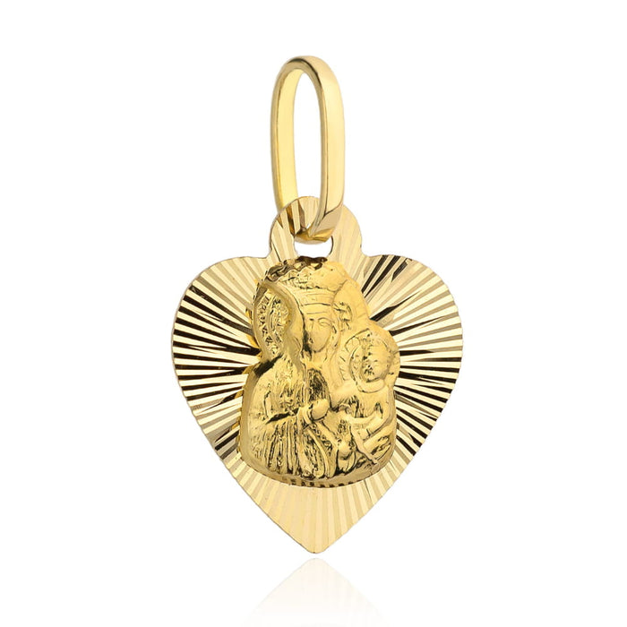 Medalion Aur 14K Maica Domnului În Inimă Fațetată