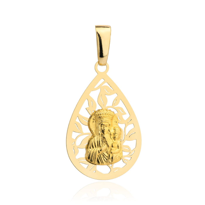 Medalion Lacrima Aur 14k cu Maica Domnului si Iisus Hristos