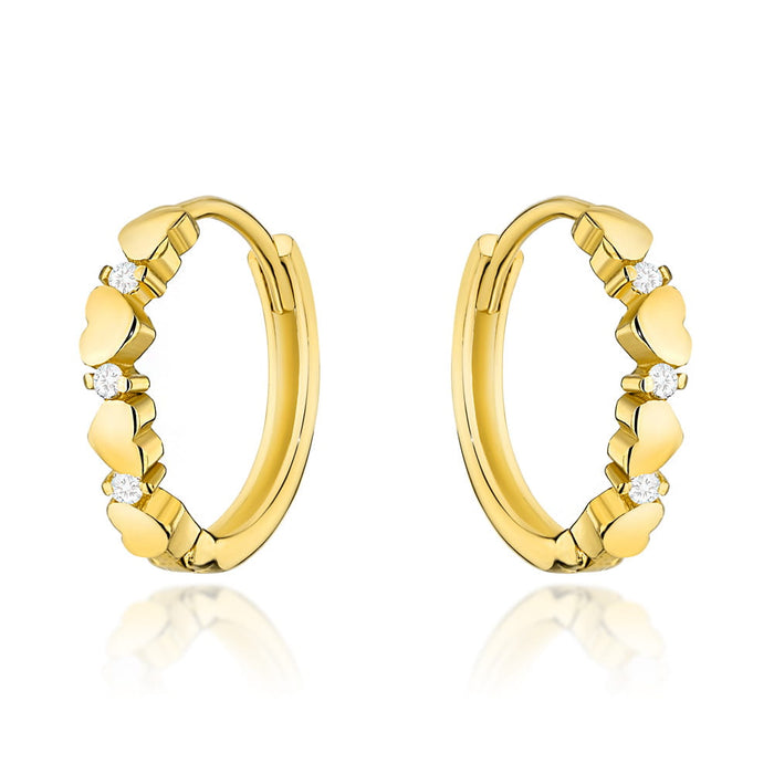 Cercei Aur 14k cu Inimioare si Zirconii Albe