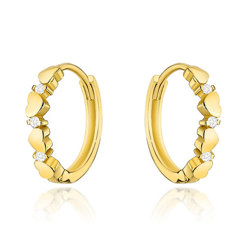 Cercei Aur 14k cu Inimioare si Zirconii Albe