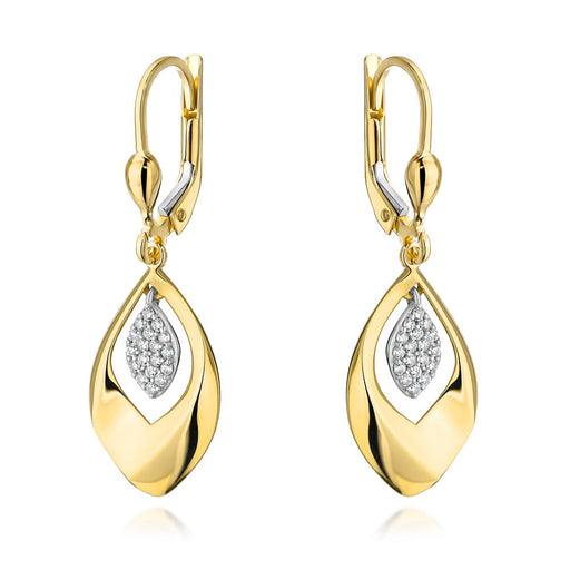 Cercei Model Frunze de Aur 14K cu Zirconi