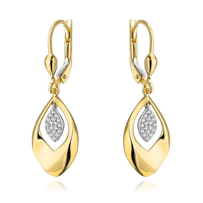 Cercei Model Frunze de Aur 14K cu Zirconi