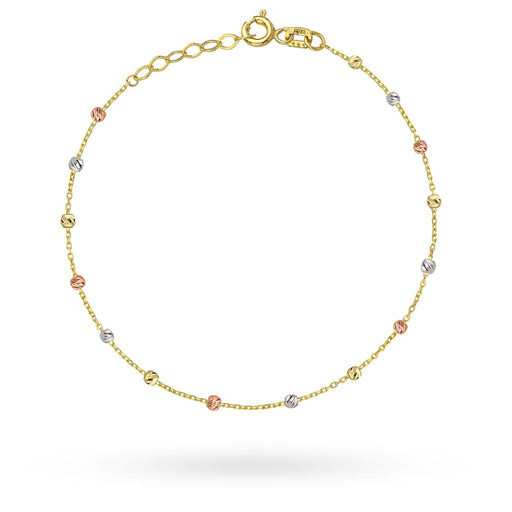 Brățară de gleznă cu bile în trei culori din aur 14K