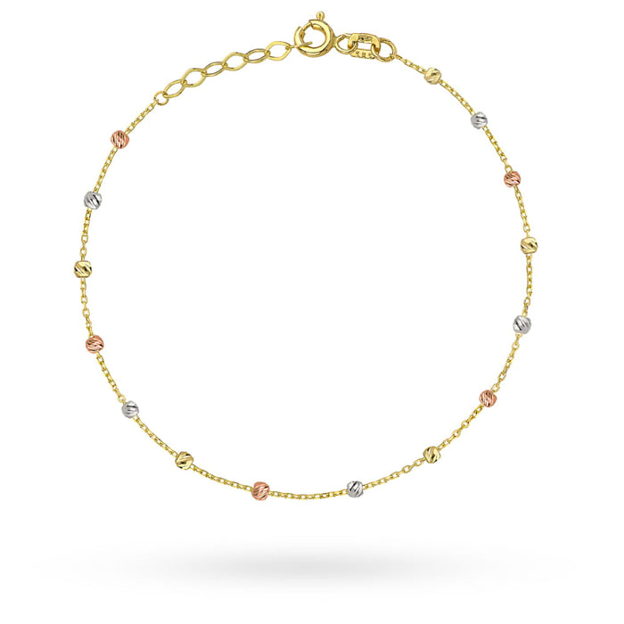 Brățară de gleznă cu bile în trei culori din aur 14K