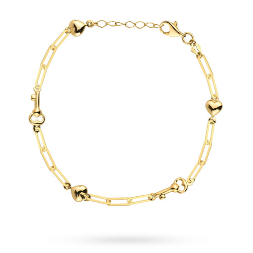 Bratara cu Inimioare si Chei cu Zale Impletite- Aur 14k