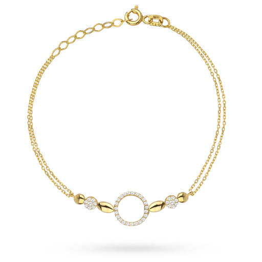 Bratara Dublu Lant cu Bilute si Cristale- Aur 14k