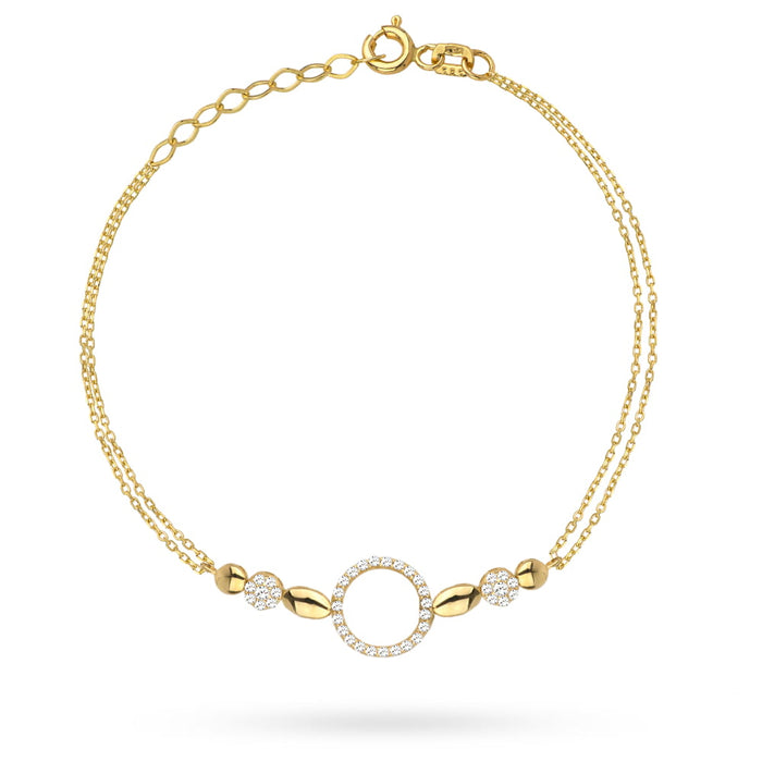 Bratara Dublu Lant cu Bilute si Cristale- Aur 14k