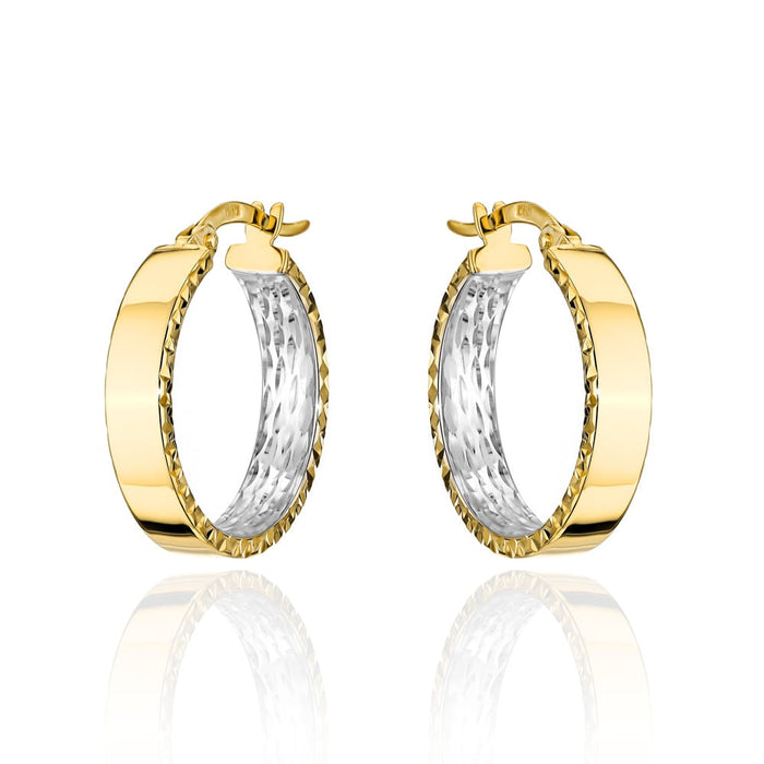 Cercei Aur 14k cu Creole Netede si Model Alb Ajurat