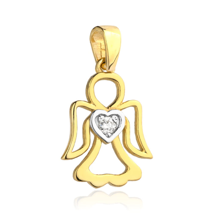 Pandantiv Aur 14k cu Ingeras si Inima cu Zirconiu
