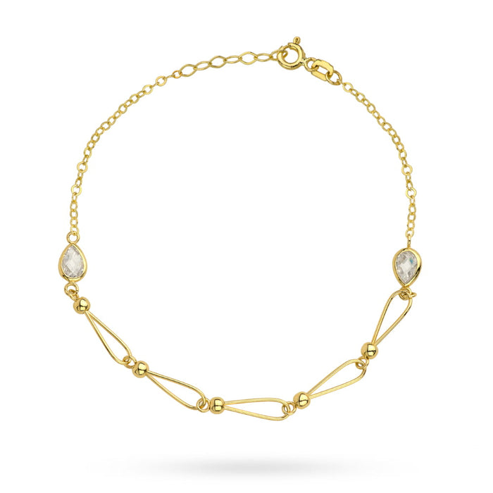 Bratara Lant cu Zale, Bilute si Cristale- Aur 14k