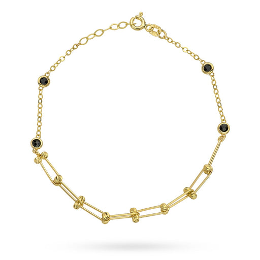 Bratara Lant cu Zale, Bilute si Pietre Negre- Aur 14k