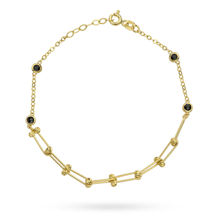 Bratara Lant cu Zale, Bilute si Pietre Negre- Aur 14k