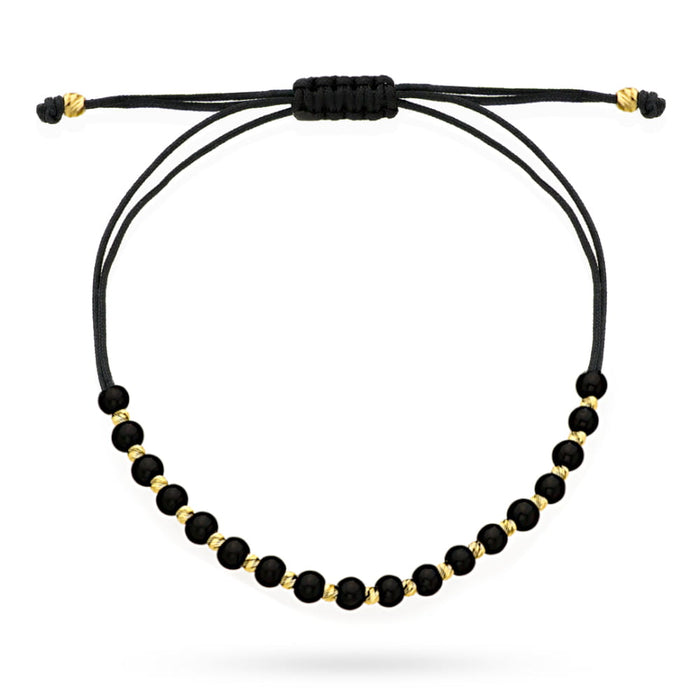 Bratara Aur 14K Cu Mărgele Negre și Aurii, Reglabila