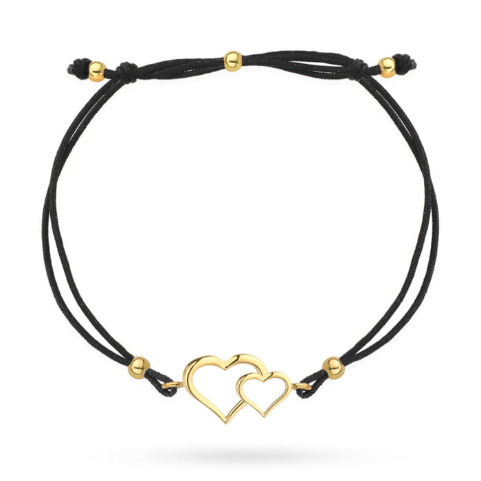 Bratara Snur Neagra cu Inimioare- Aur 14k