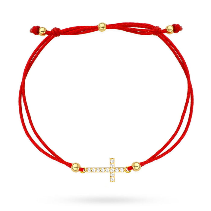 Bratara Snur Rosie Cruce cu Cristale si Bilute- Aur 14k