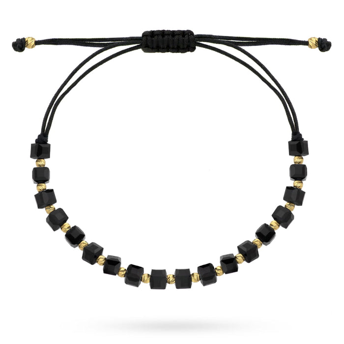 Brățară cu bile și pietre negre pe șnur
