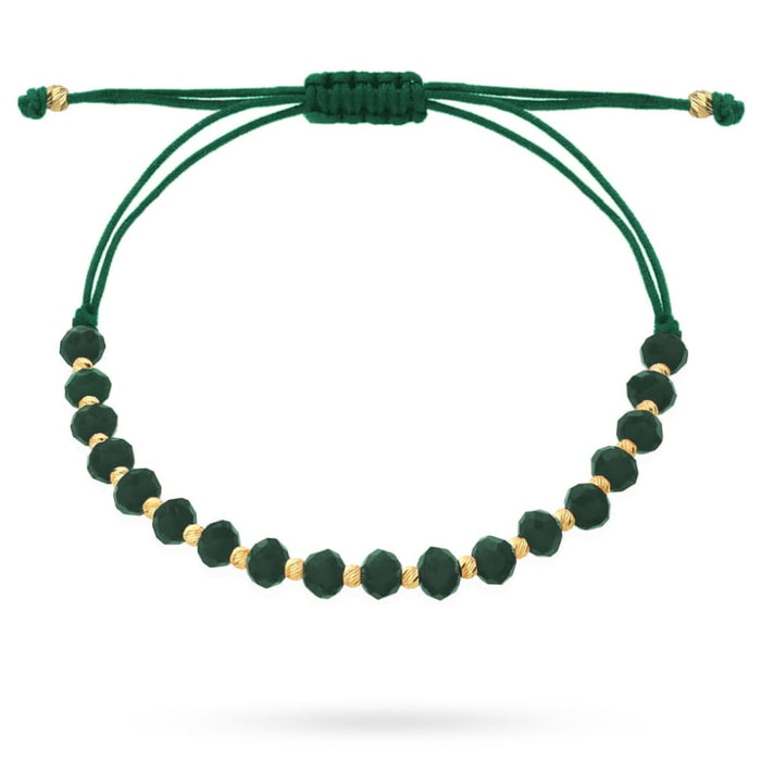 Brățară cu bile si pietre de smarald pe șnur verde