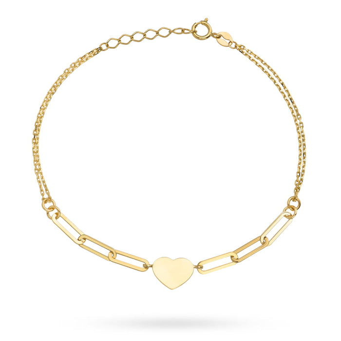 Bratara Lant Dublu Aur 14k cu Inima si Zale